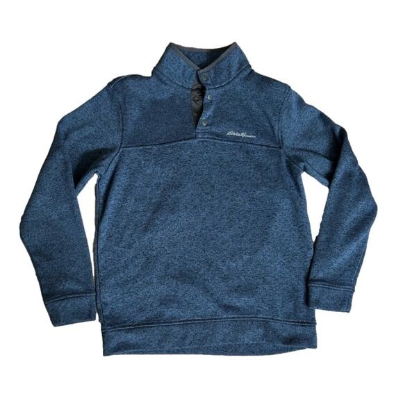 Eddie Bauer Radiator Fleece Pullover Sweater 1/4 Snap Navy Heather Size L Casual - Picture 1 of 9